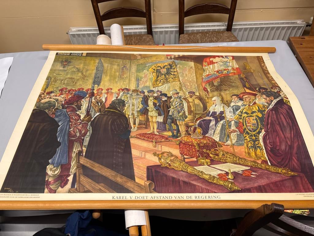 Originele schoolplaat: Karel V doet afstand van de regering, Ophalen of Verzenden, Geschiedenis