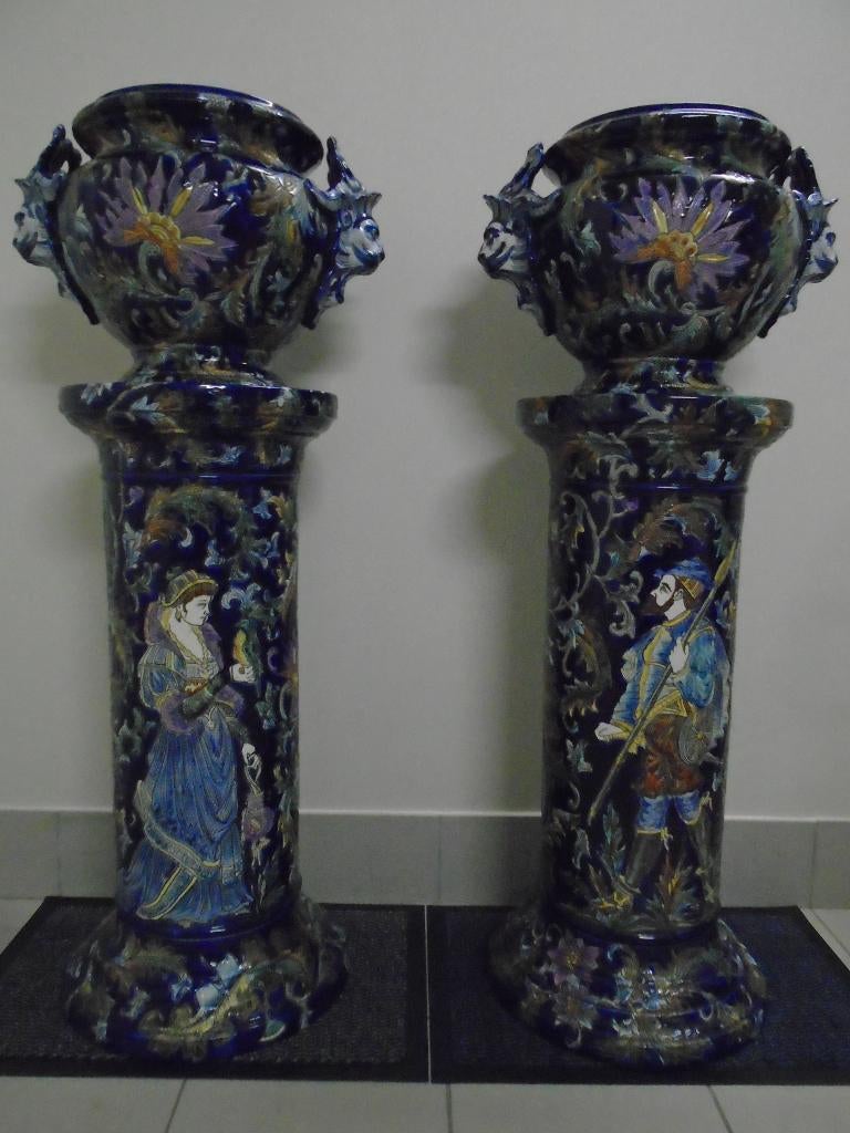 Antieke zuil met pot & cache pot 2 stuks (koppel), Antiek en Kunst, Ophalen