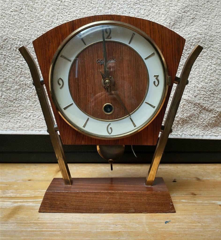 Vintage Tafelklok - Hout en Messing, Ophalen of Verzenden