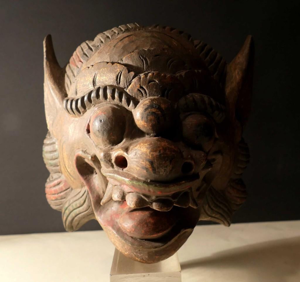 Demonen masker uit Bali, Indonesie MX1 kunst beeld hout, Antiek en Kunst, Ophalen of Verzenden