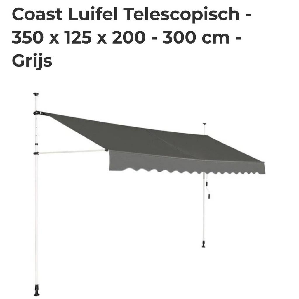 NIEUW!! Zonnescherm KLEMLUIFEL 350 x 125 x 200-300 cm, Tuin en Terras, Ophalen, Nieuw, Knikarmscherm