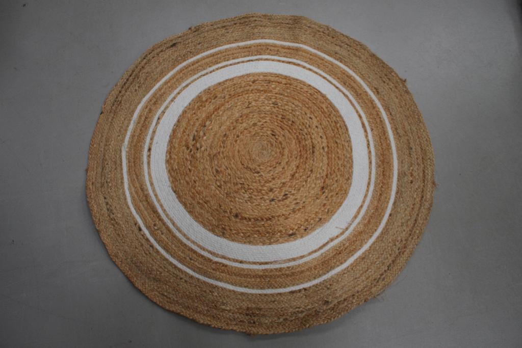 Leuk rond jute vloerkleed naturel & wit Ø100 cm., Rond, Nieuw, Ophalen of Verzenden, Bruin
