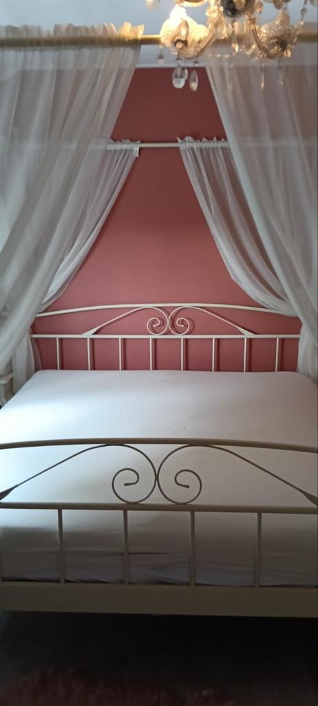 Hemelbed 1.80x2.00, Huis en Inrichting, Slaapkamer | Bedden, Eenpersoons, 180 cm, 200 cm, Metaal, Crème, Ophalen