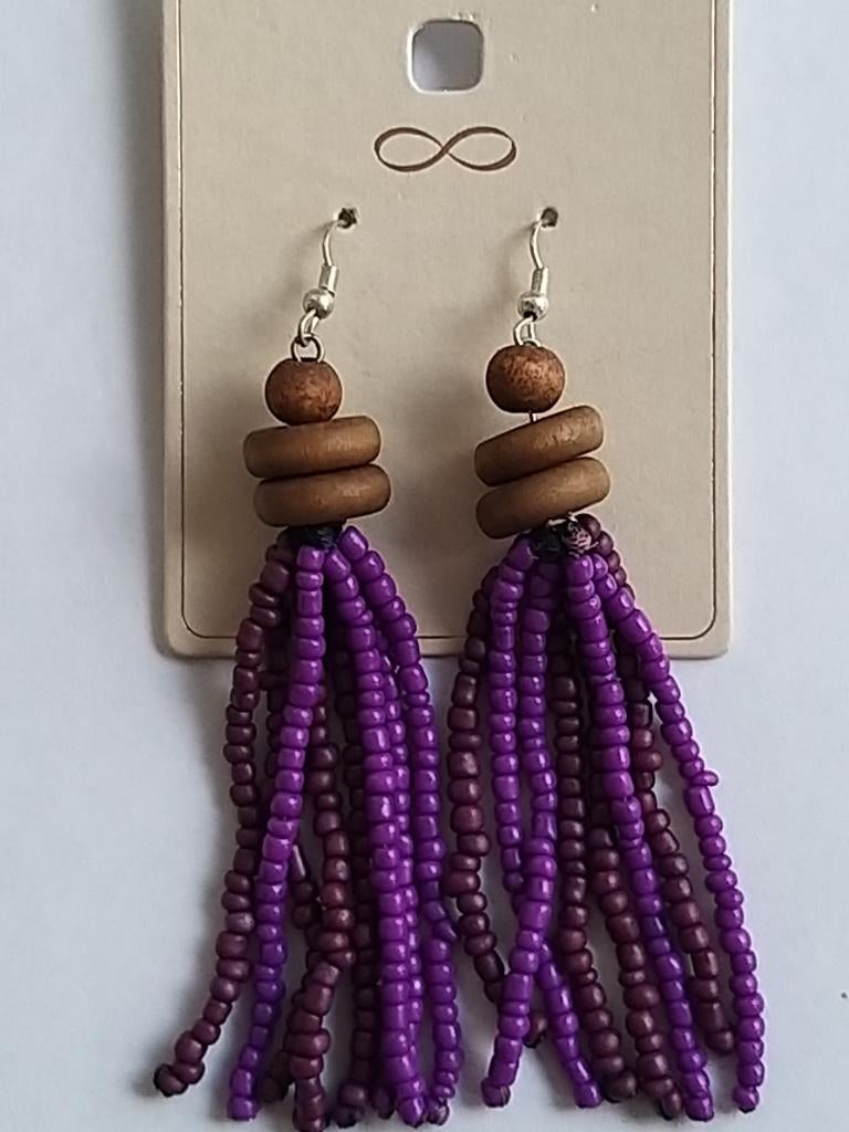 Viooltjes paarse glaskraaltjes strengen hang oorbellen, Sieraden, Tassen en Uiterlijk, Overige materialen, Hangers, Paars, Nieuw