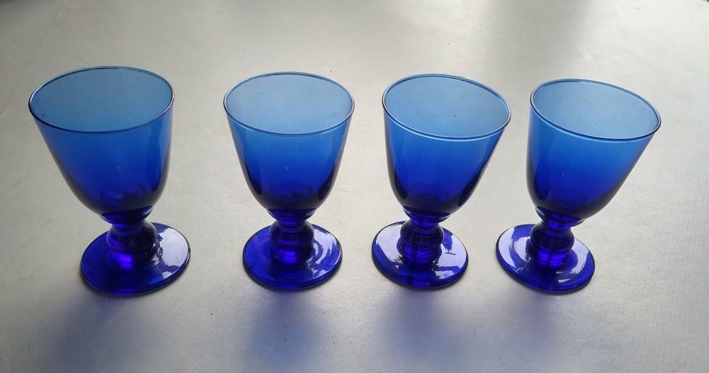 Antieke glazen serviesset - Blauw, Groen, Transparant, Ophalen