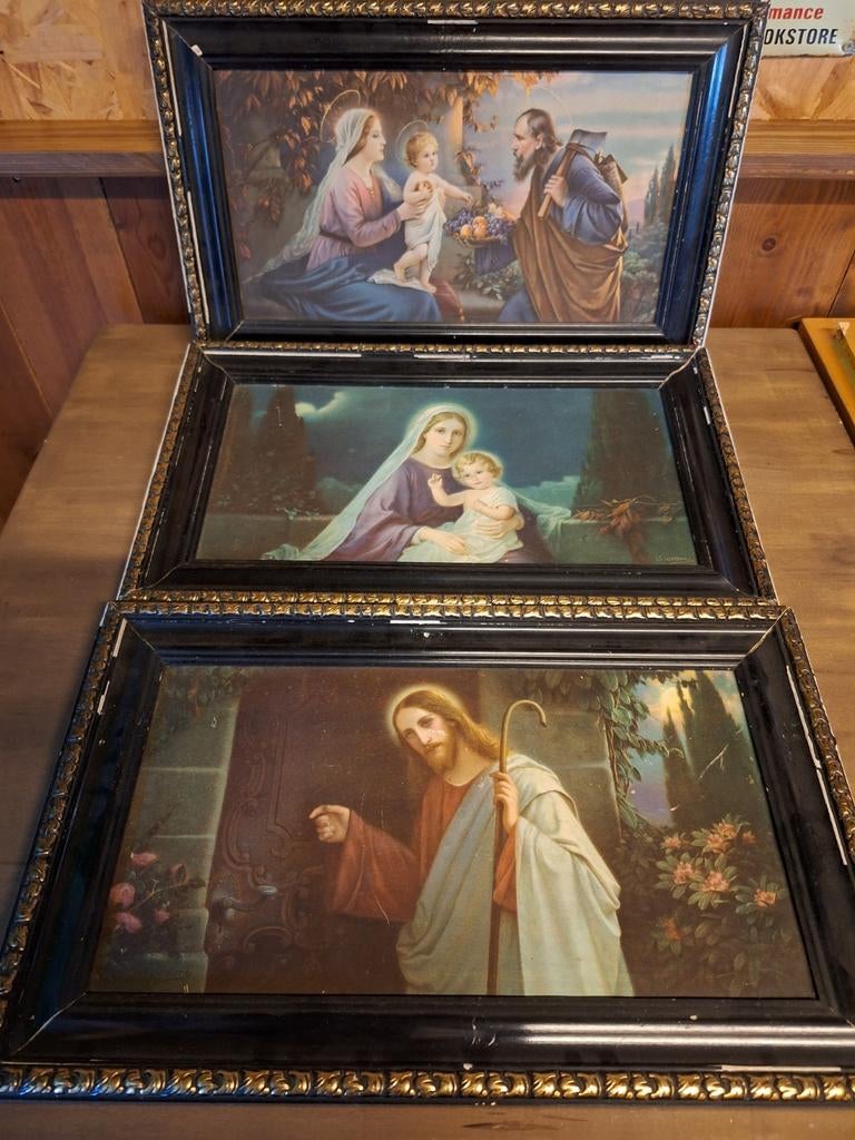 3 religieuze prenten 47x28cm per stuk, Antiek en Kunst, Antiek | Religie, Ophalen