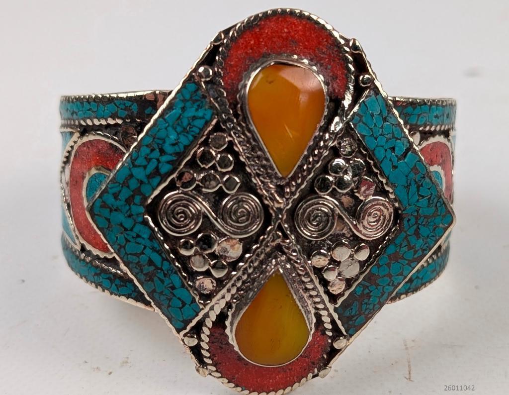 Prachtige Tibetaanse  manchetarmband, Ophalen, Nieuw, Blauw, Overige materialen