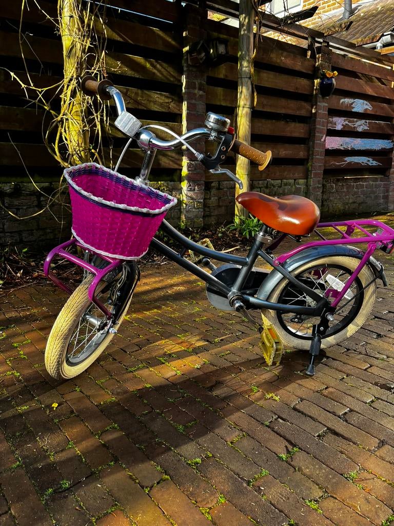 2cycle 14 inch meisjes fiets roze/grijs/zilver nette staat, Ophalen, Gebruikt, Minder dan 16 inch, Zijwieltjes