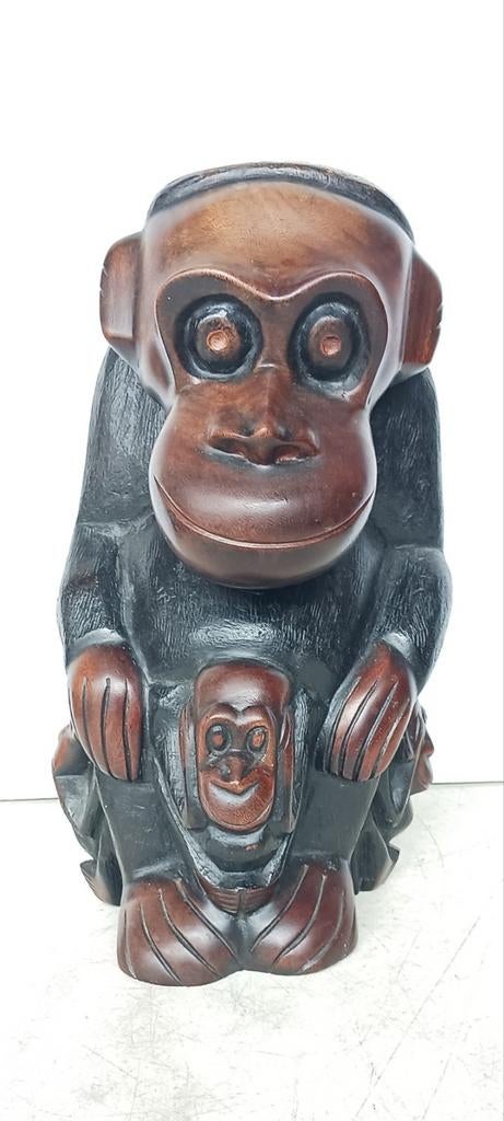 EBBENHOUTEN AAP MET 3 KLEINE HOREN ZIEN ZWIJGEN  37CM HOOG, Antiek en Kunst, Ophalen of Verzenden