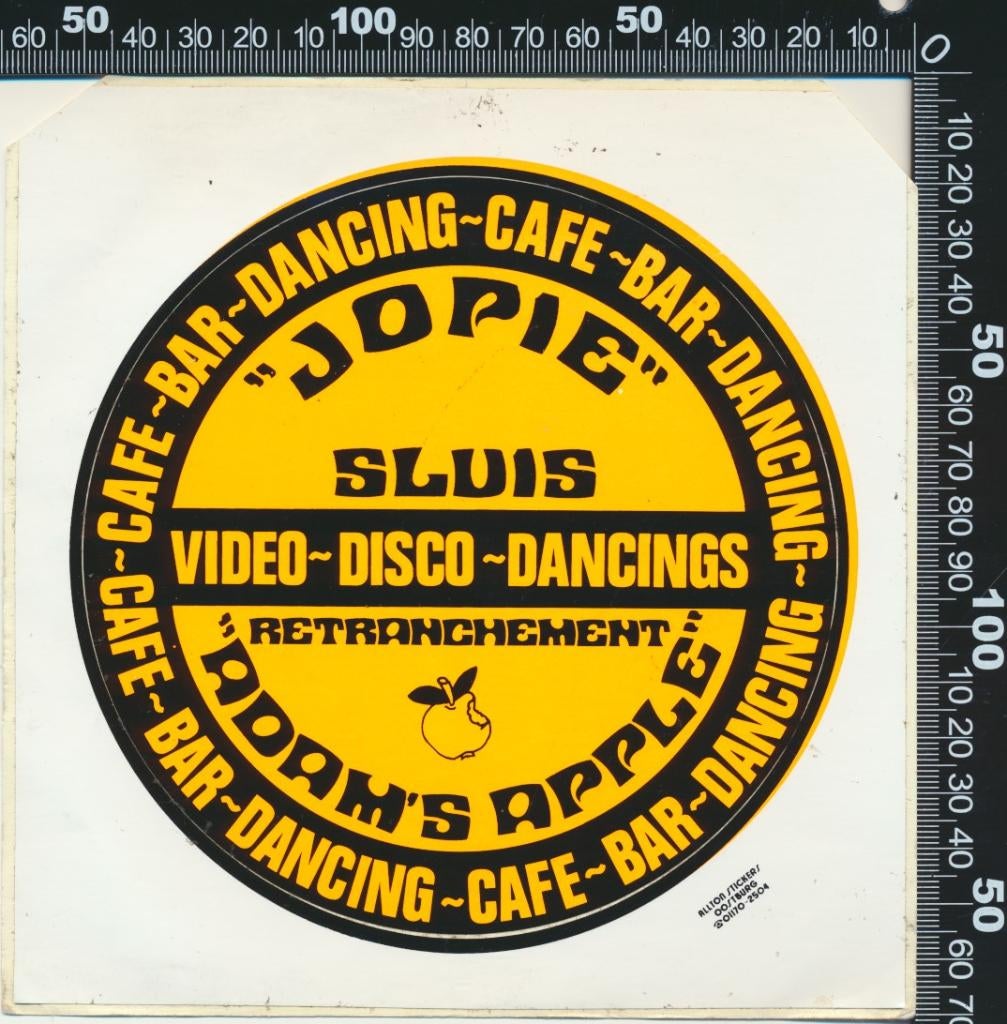 Sticker: Cafe Bar Dancing Jopie - Adams Apple - Sluis, Ophalen of Verzenden, Zo goed als nieuw, Bedrijf of Vereniging