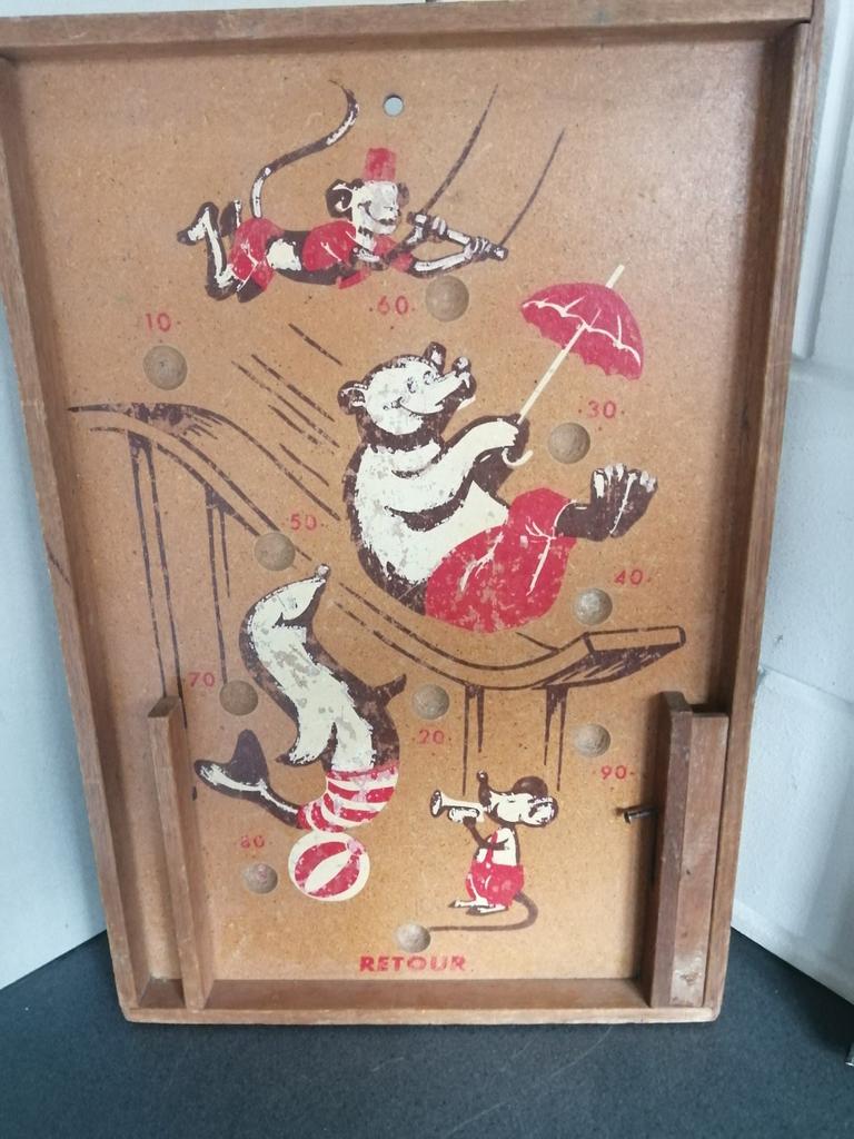 OUD JAREN 50 HOUTEN KNIKKER SPEL IN VINTAGE STAAT 60X40 CM, Antiek en Kunst, Ophalen of Verzenden