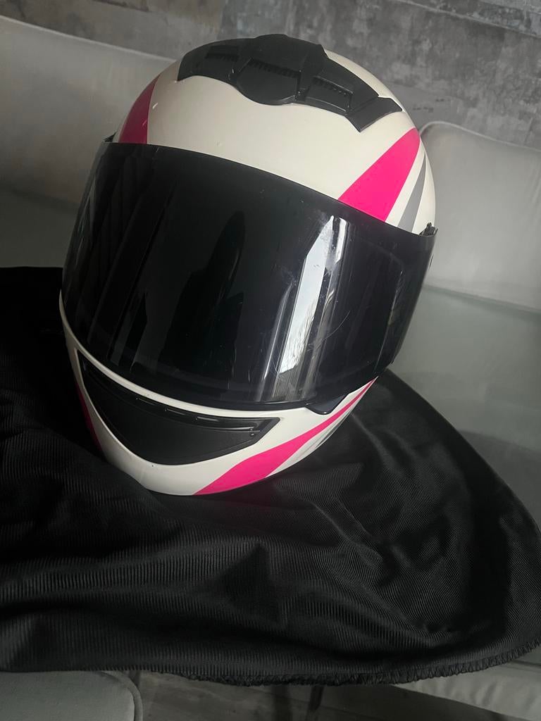 Witte motorhelm met opzetbare katten oren., Ophalen, Tweedehands, Integraalhelm, Overige merken