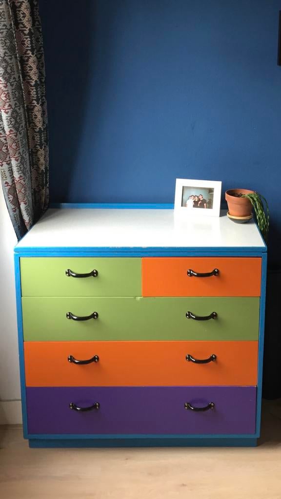 kleurrijke commode, Ophalen, 50 tot 70 cm, 90 tot 105 cm, 100 cm of meer