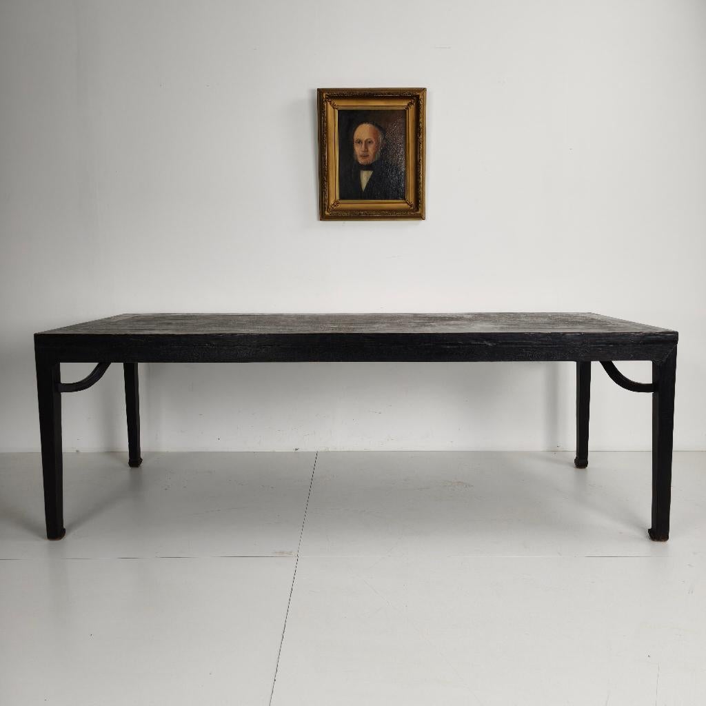 Zwarte Chinese Qing-eettafel 230 cm –18e-eeuw, origineel lak, Ophalen of Verzenden