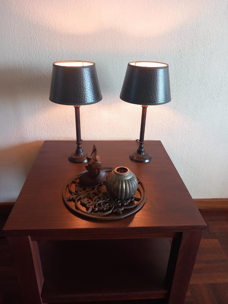 2 bruine tafellampen met lederlook slangenprint geldrop, Ophalen of Verzenden, Zo goed als nieuw, Minder dan 50 cm