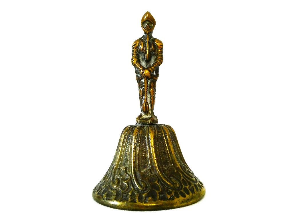 Bronzen tafelbel / handbel met middeleeuwse ridder in harnas, Antiek en Kunst, Ophalen of Verzenden, Brons
