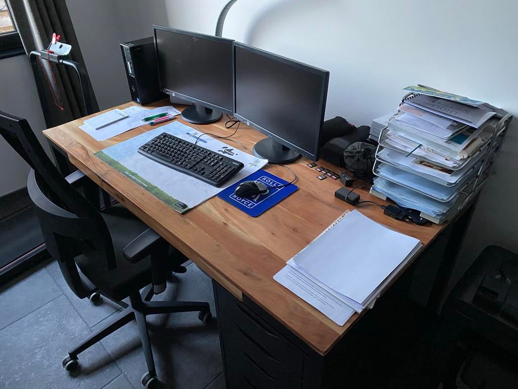 Houten bureau / eettafel met ladeblok, Huis en Inrichting, Bureaus, Ophalen, Overige typen, Bruin, Zo goed als nieuw