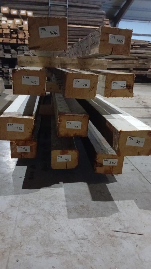 Gebruikte grenen balken 16 x 21 x 450/510, Ophalen, Gebruikt, Grenen, Balk