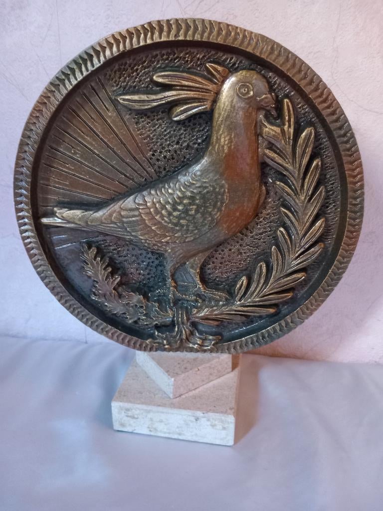 Bokaal duif op travertin voet, Antiek en Kunst, Ophalen of Verzenden