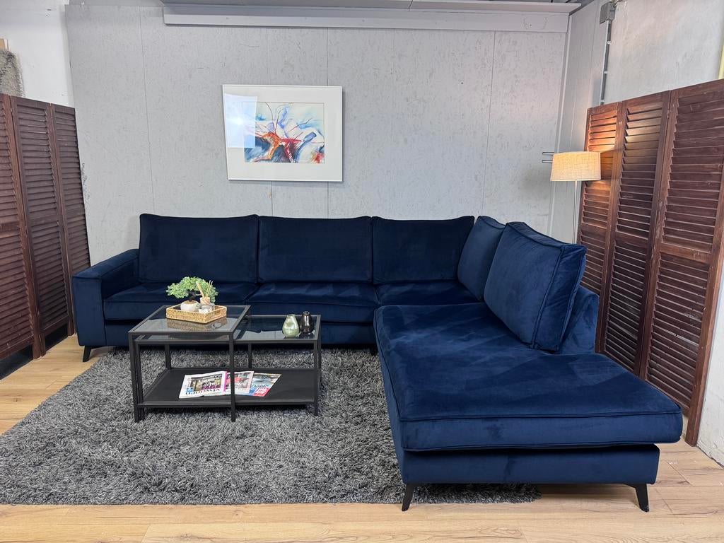 Luxe Blauw Velvet Hoekbank Refurbished - Gratis Bezorgd, Ophalen of Verzenden, Zo goed als nieuw, Noordkade 68A, Stof
