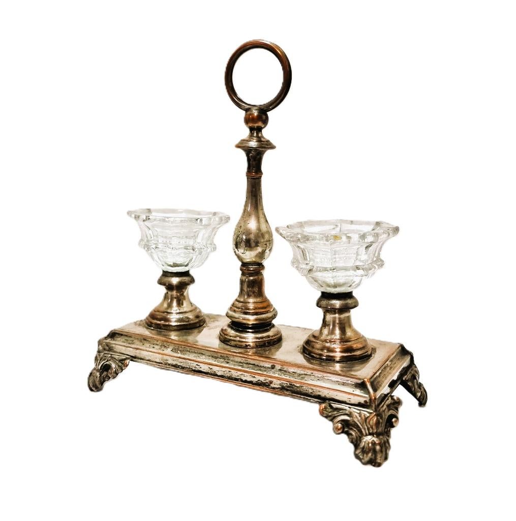 Antiek verzilverd tafel kruidenstel., Antiek en Kunst, Antiek | Goud en Zilver, Ophalen of Verzenden