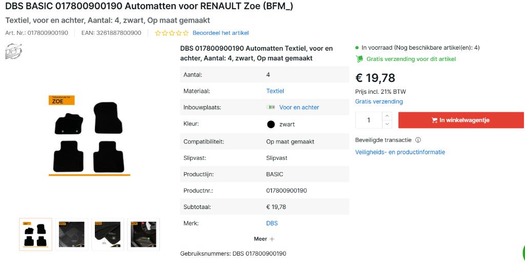 Automatten Renault ZOE, Ophalen of Verzenden, Nieuw, Renault