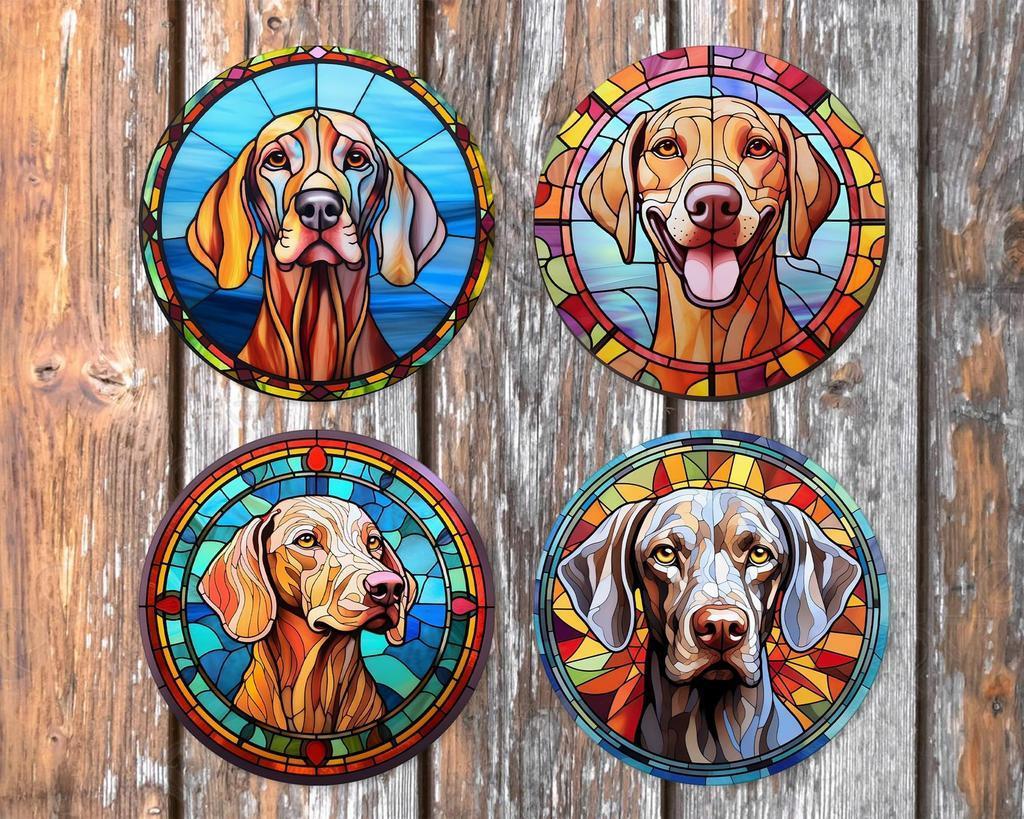 Vizsla Glas in Lood onderzetters met houder rond, Ophalen of Verzenden, Zo goed als nieuw, Glas of Kopje