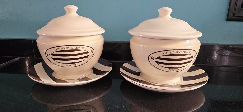 Riviera Maison Soepkommen met Deksel - Set van 2, Huis en Inrichting, Keuken | Servies, Zo goed als nieuw, Kom(men), Overige stijlen