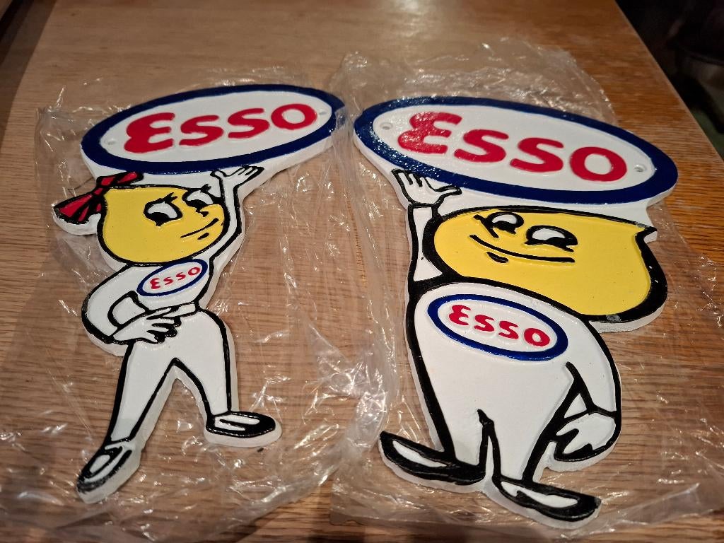 Gietijzeren reclameborden Esso Madame&Monsieur Goutte, Verzamelen, Ophalen of Verzenden, Nieuw, Auto's