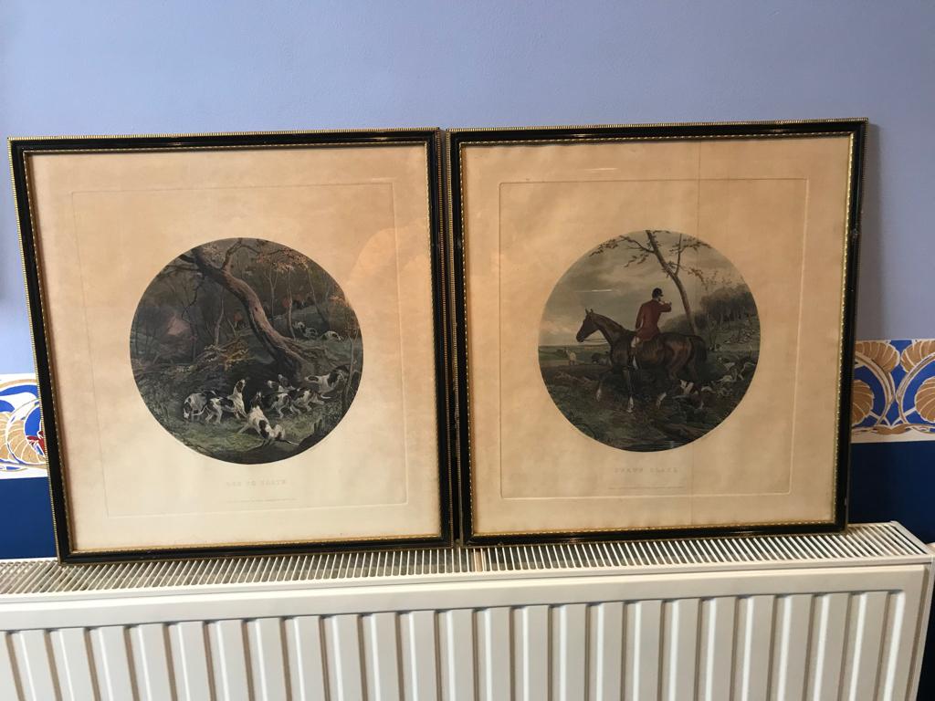 Twee antieke jachtprenten in lijst 19e eeuw., Ophalen of Verzenden