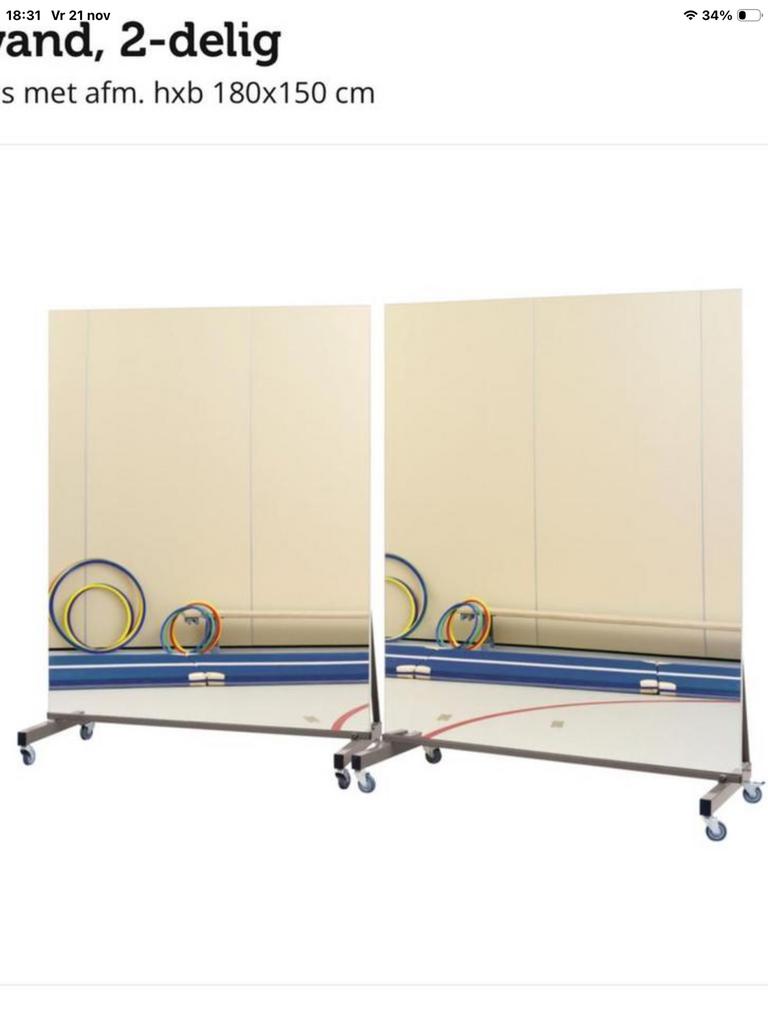 Spiegelwand op wielen totale lengte 6 meter, Sport en Fitness, Ophalen, Zo goed als nieuw, Overige typen