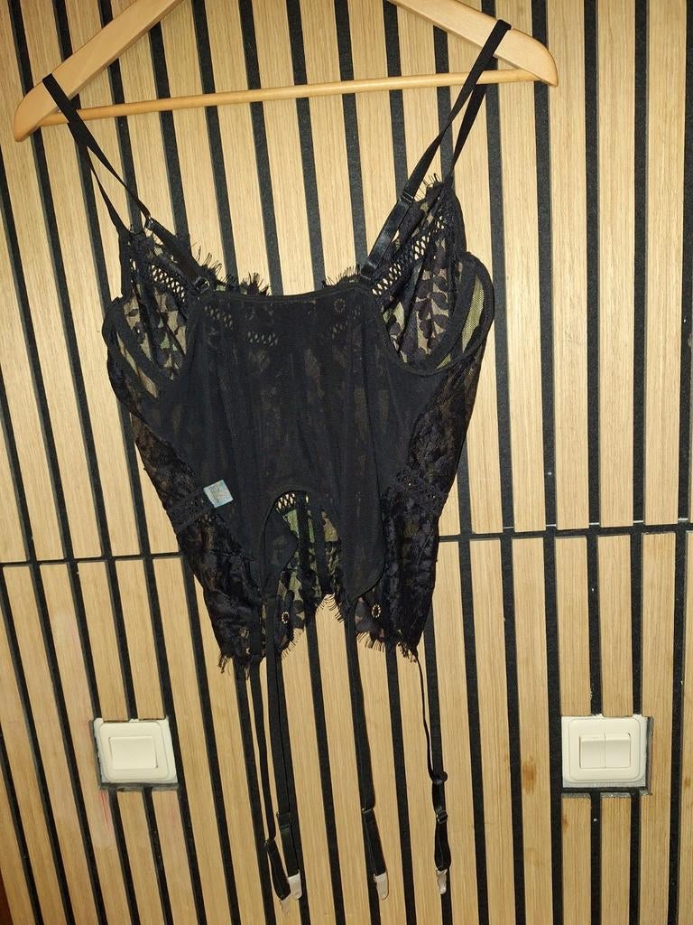 Sexy zwarte nieuwe corset met 4 jarretelbandjes maat L, Verzenden, Zwart, Body of Korset