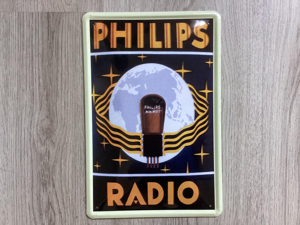 Vintage PHILIPS RADIO reclame bord (geen emaille), Ophalen of Verzenden, Zo goed als nieuw, Reclamebord
