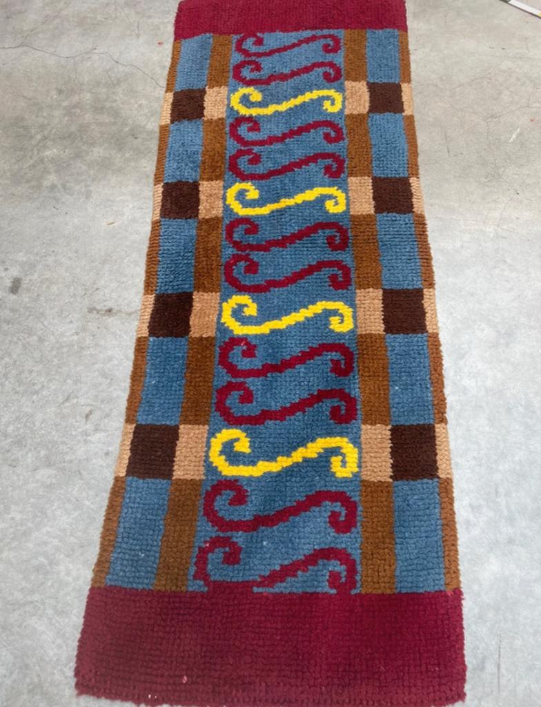 Handgeknoopt loper 56cm x 155cm zachte scheerwol retro kleed, Gebruikt, Handgemaakte loper tapijt scheerwol zacht vloerkleed wollen