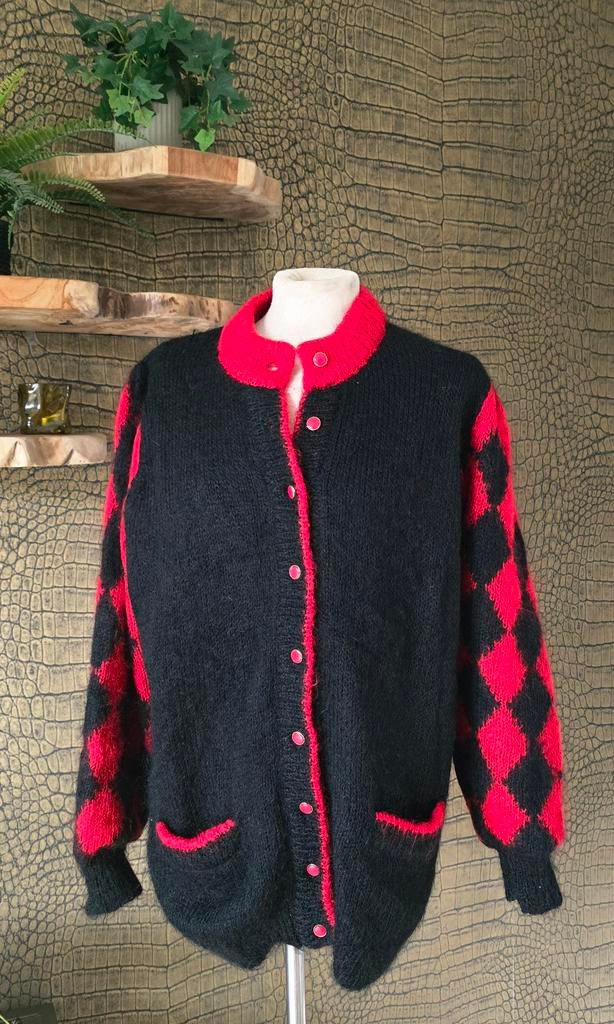 Vintage vest 38/40 zwart vest 67% mohair checker mouwen, Kleding | Dames, Ophalen of Verzenden, Zo goed als nieuw, Maat 38/40 (M)
