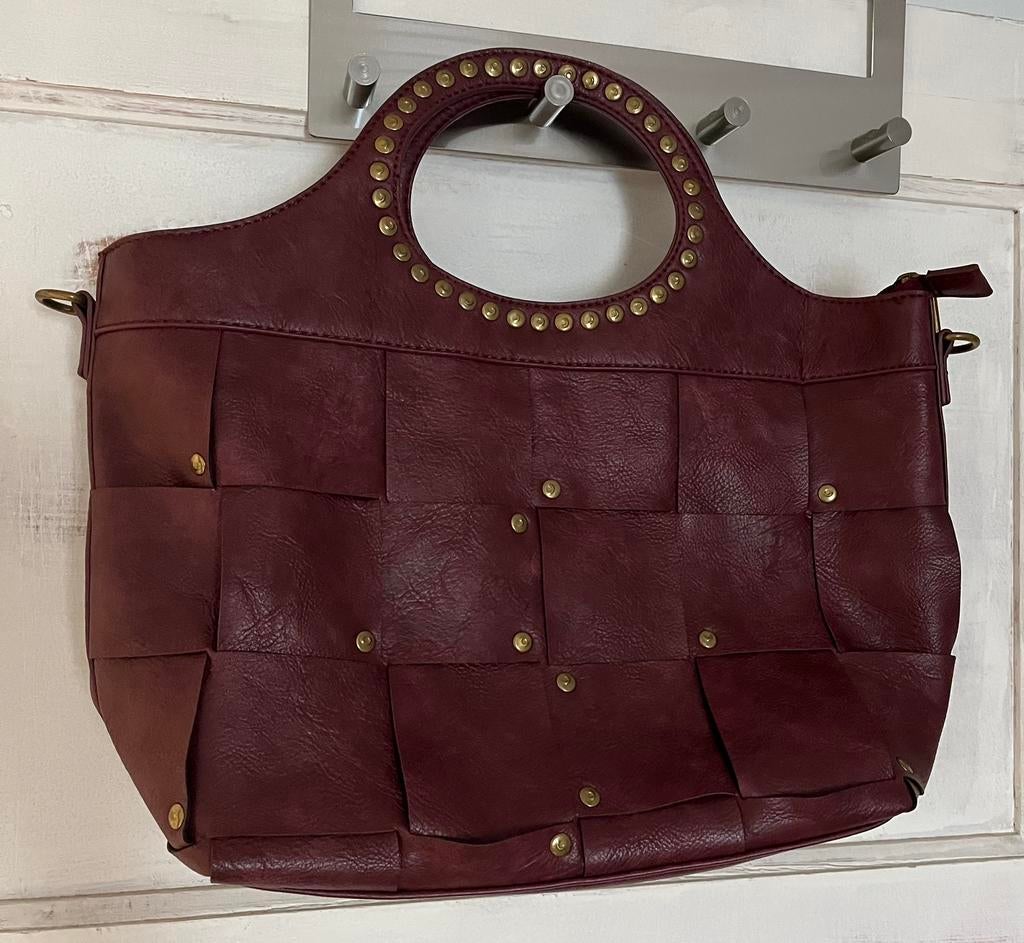 Burgundy handtas met studs, Ophalen of Verzenden, Nieuw, Rood, Handtas