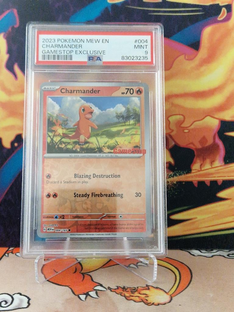 PSA 9 Charmander - Mew 151 - Gamestop Exclusive Promo, Ophalen of Verzenden, Nieuw, Losse kaart, Foil