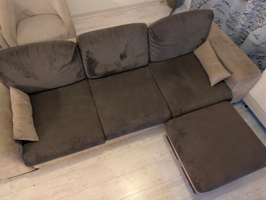 Comfortabele bank met hocker, Ophalen, Zo goed als nieuw, Stof, Modern