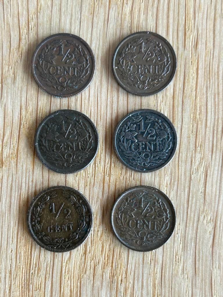 Halve Centen Wilhelmina 1891 1928 1935 1938 2x 1940, Postzegels en Munten, Ophalen of Verzenden, Koningin Wilhelmina