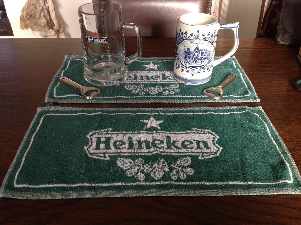 Heineken bier-pul Delftsblauw bier-glas / 2 gastendoekjes, Ophalen, Zo goed als nieuw, Pul(len), Heineken