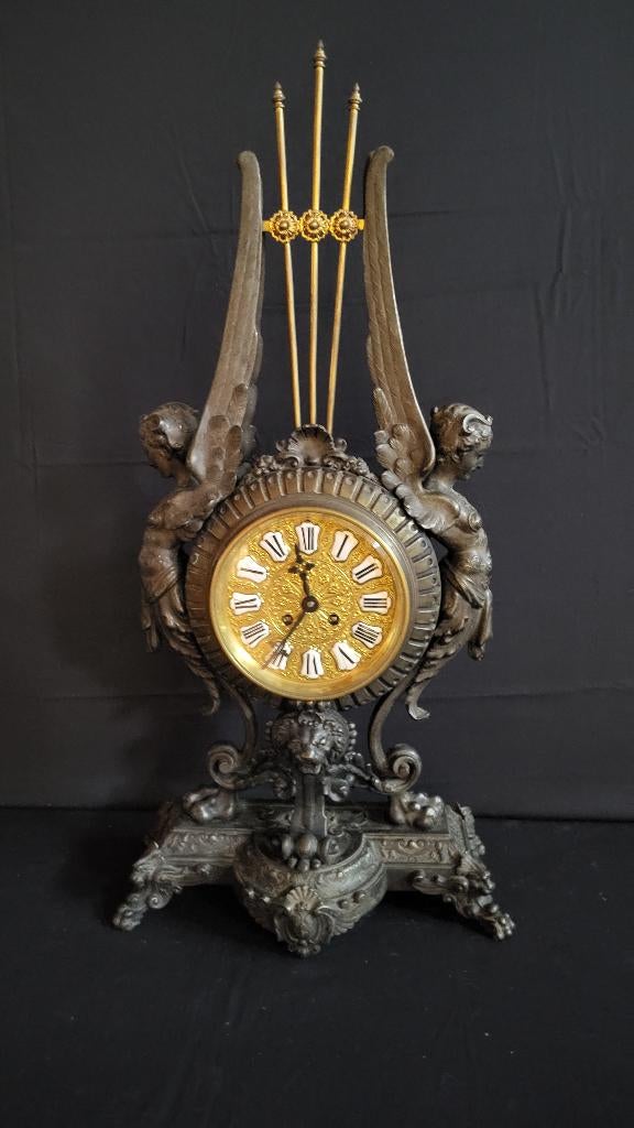 (31) Antieke Zware Franse Pendule SAMAC gepatineerd 1870, Antiek en Kunst, Verzenden