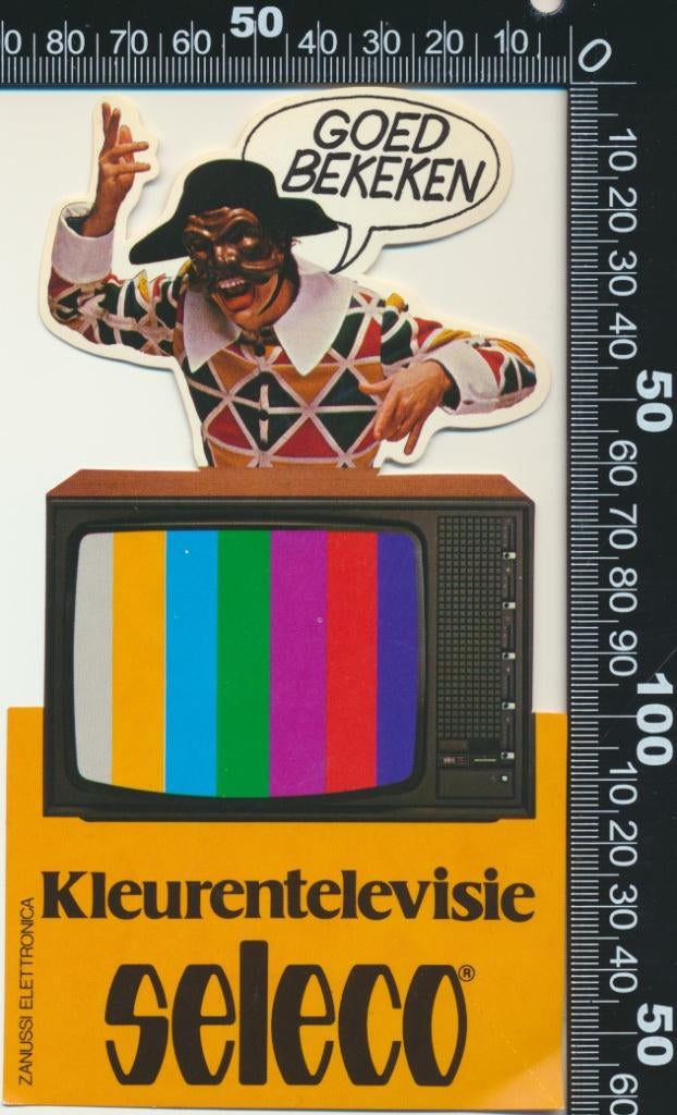 Sticker: Seleco - Kleurentelevisie - Goed bekeken, Verzamelen, Stickers, Zo goed als nieuw, Bedrijf of Vereniging, Verzenden