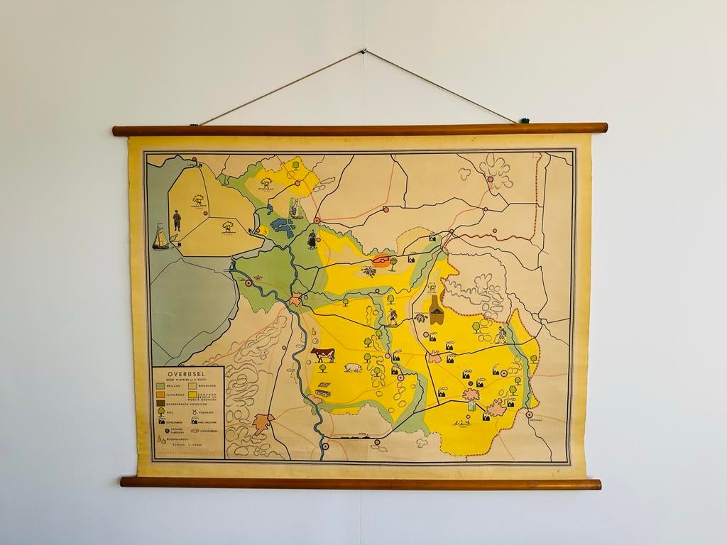 Schoolplaat Overijssel - Aardrijkskunde, Antiek en Kunst, Antiek | Schoolplaten, Ophalen of Verzenden, Aardrijkskunde