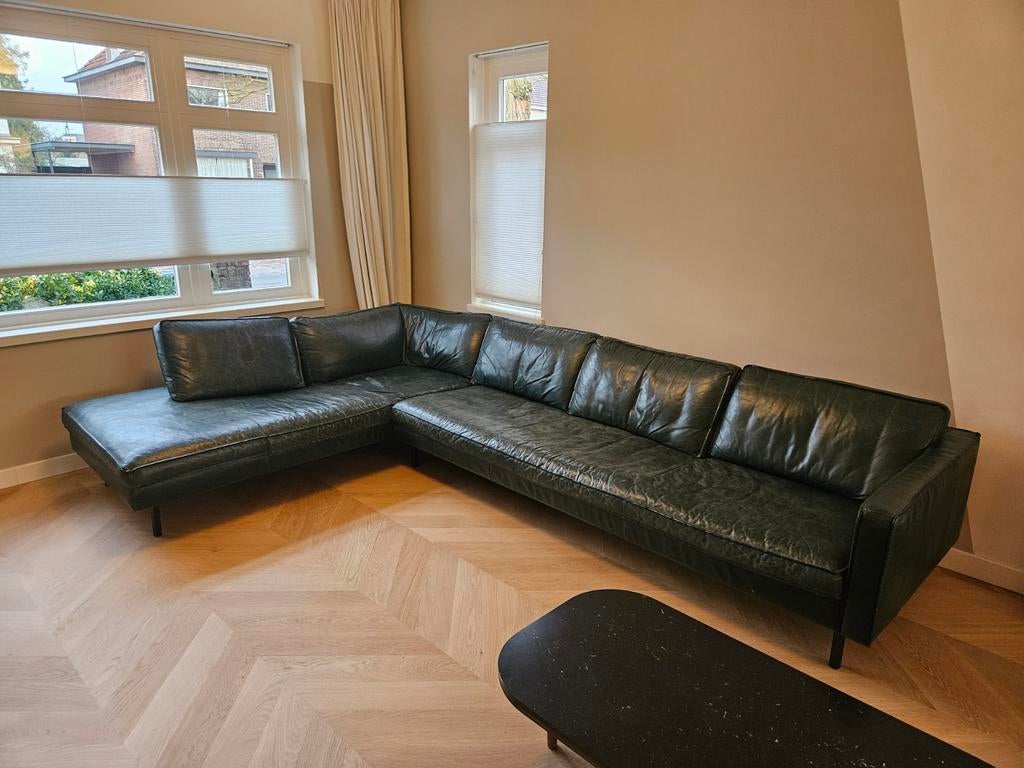 Luxe Loods5 lederen hoekbank - diepgroen, Huis en Inrichting, Banken | Bankstellen, Ophalen, Gebruikt, Hoekbank, Loods5