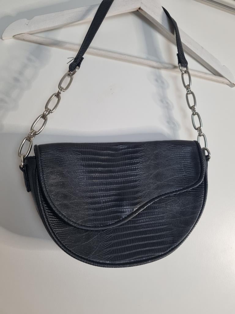 Tas schouder handtas zwart croco slang print, Ophalen of Verzenden, Zo goed als nieuw, Zwart, Schoudertasje