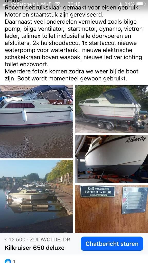 Kajuitboot kilkruiser  650 de luxe, Watersport en Boten, Ophalen, Gebruikt, Binnenboordmotor, 6 meter of meer
