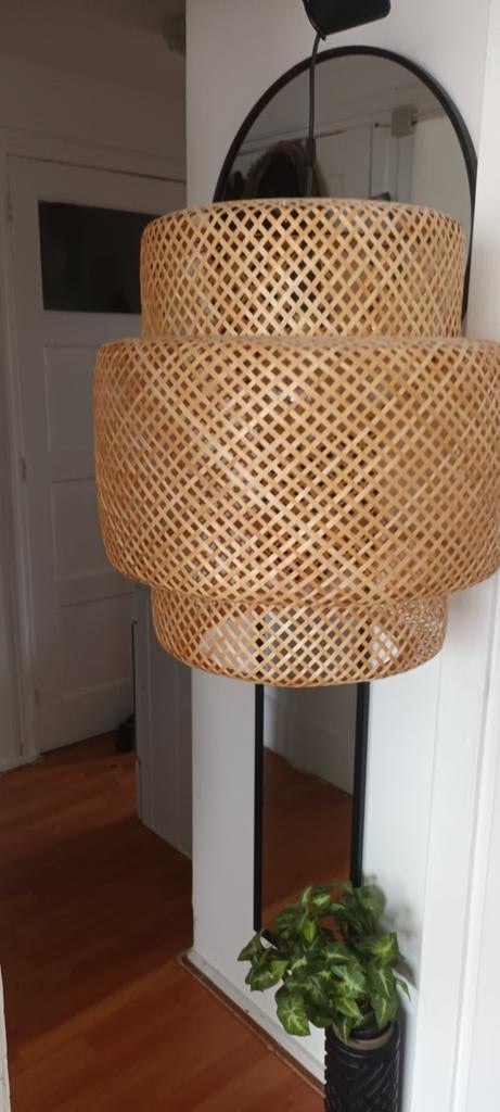 Twee bamboe hanglampen, Ophalen of Verzenden, Zo goed als nieuw, Kunststof, Minder dan 50 cm