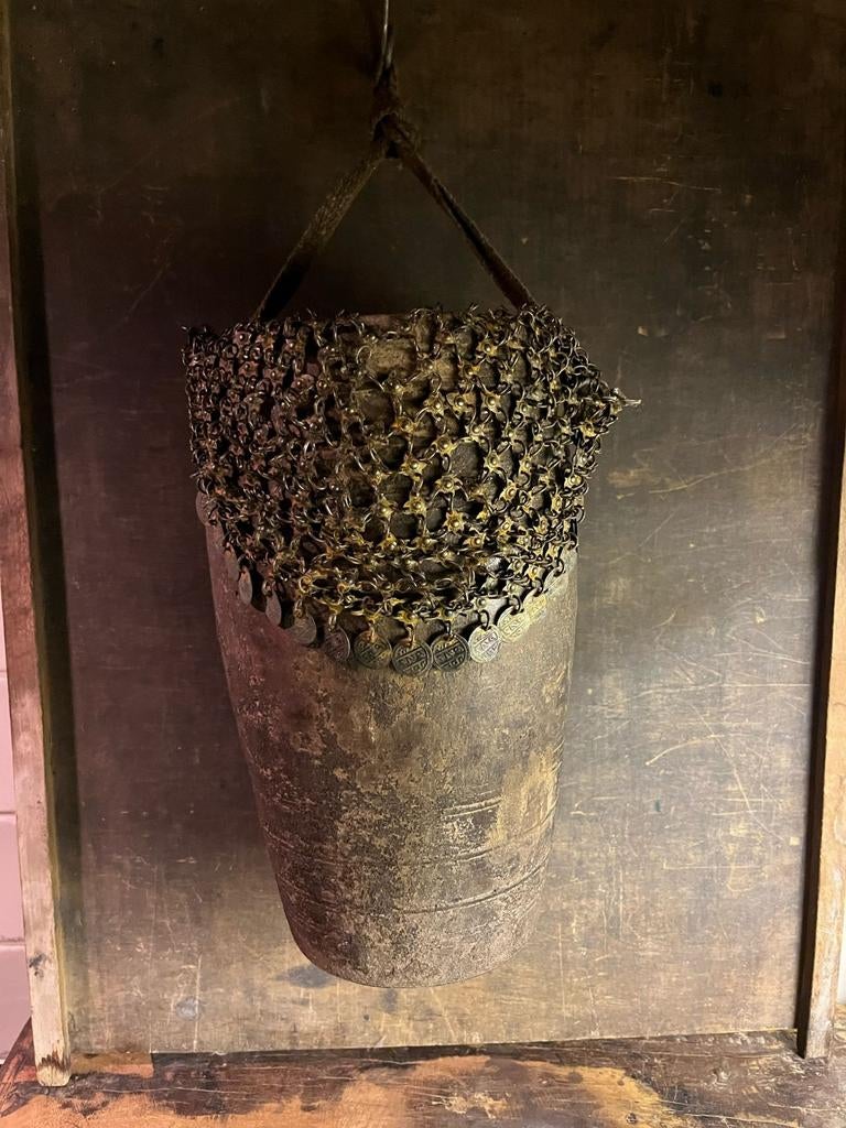 Napalese houten pot met ketting sober,landelijk, Nieuw, Ophalen of Verzenden, X, X