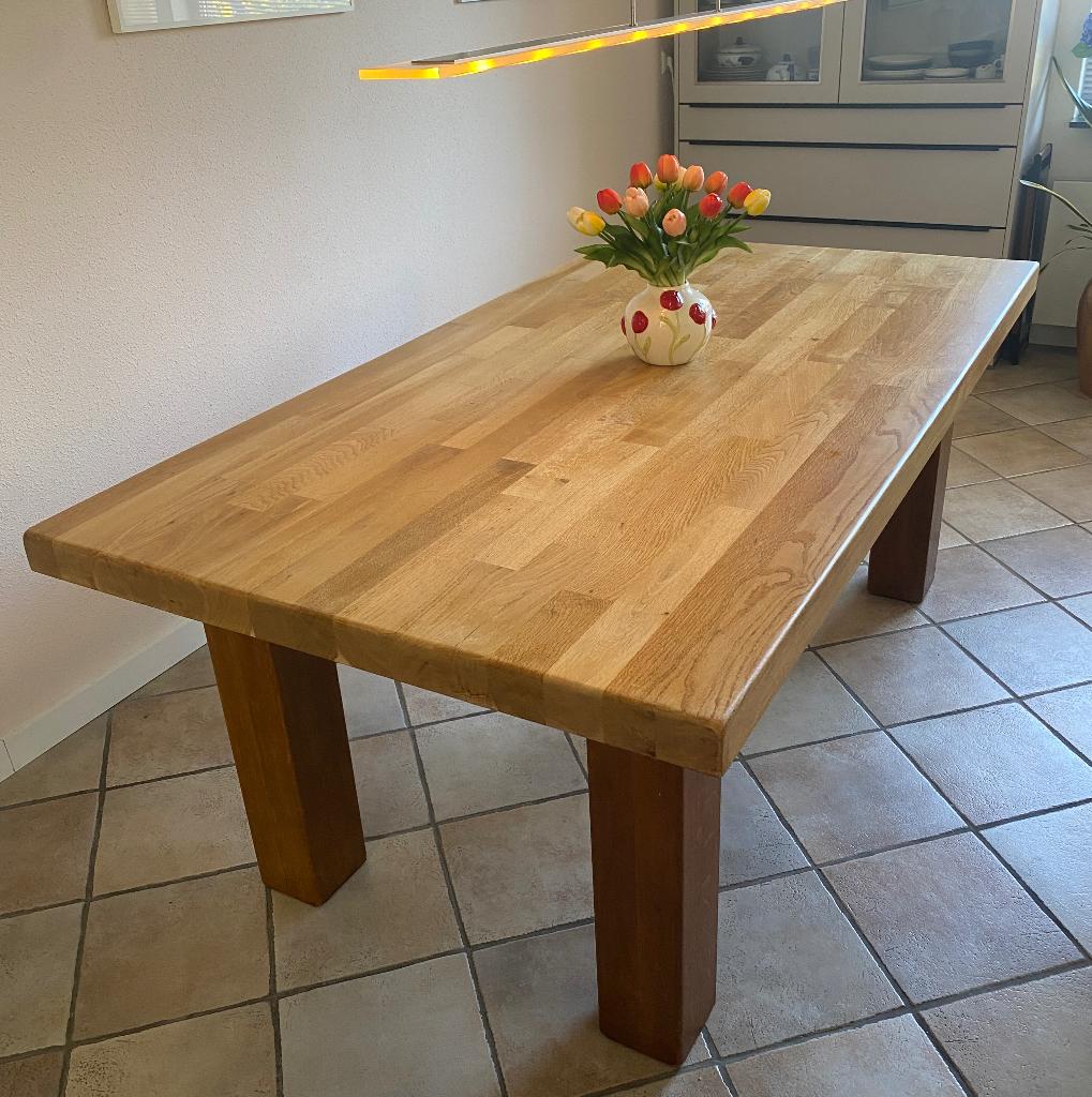 Eiken houten eettafel, Huis en Inrichting, Tafels | Eettafels, Ophalen, Stevig en robuust., Eikenhout, 200 cm of meer