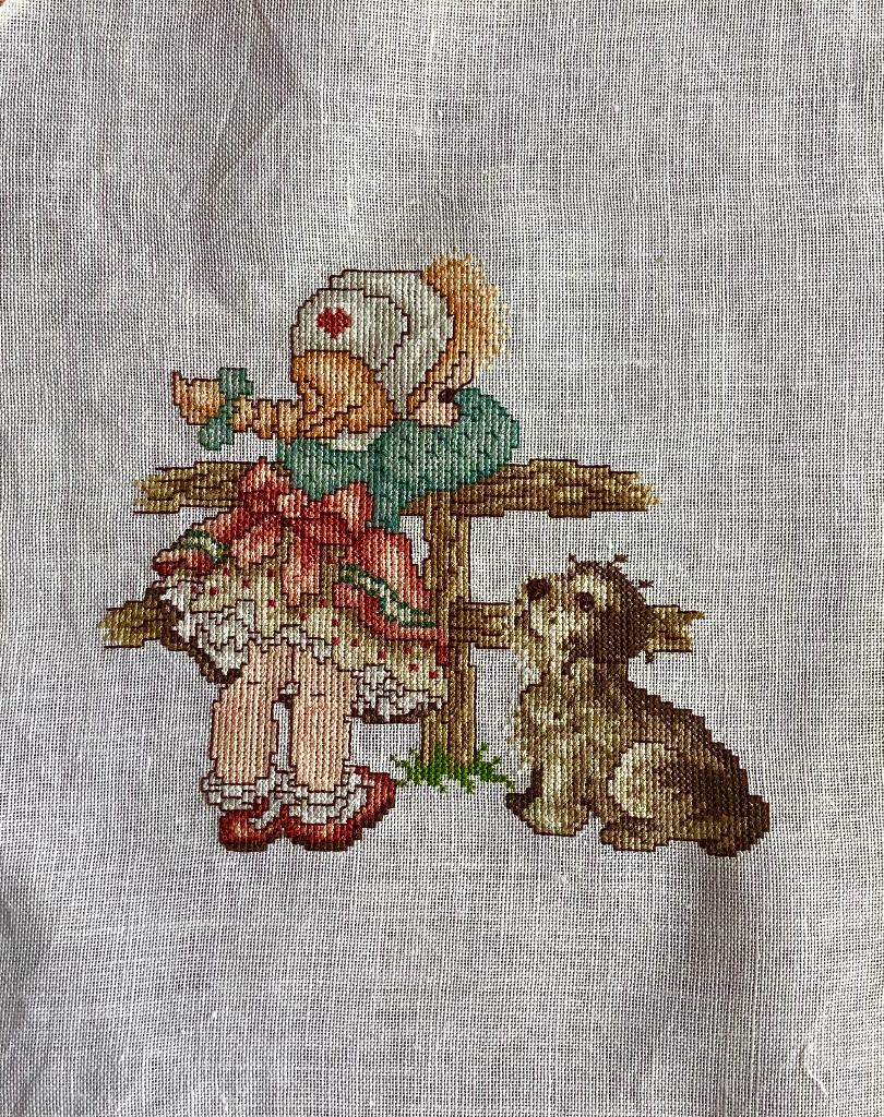 Borduurwerk, zijde, meisje, hond, Hummel, vintage, Ophalen, Gebruikt, Handborduren, Patroon